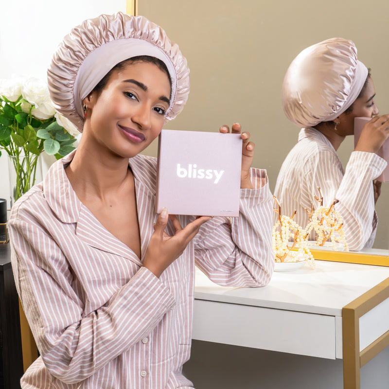 Blissy Halo Bonnet - Pink - Blissy Pink Blissy Halo Bonnet Lifestyle – Mulberry Silk