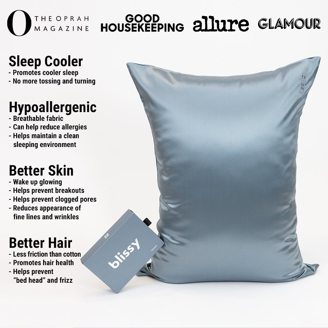 Ash Blue Mulberry Silk Pillowcase – Blissy King