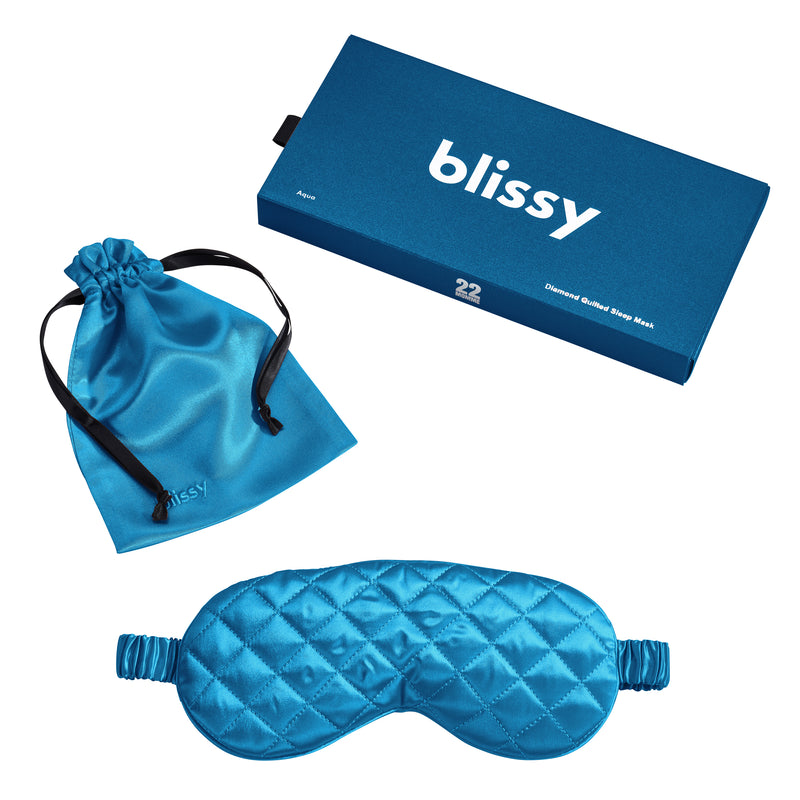 Sleep Mask - Aqua - Diamond Quilted - Blissy Aqua Sleep Mask – 22 Momme Mulberry Silk, 100% Silk