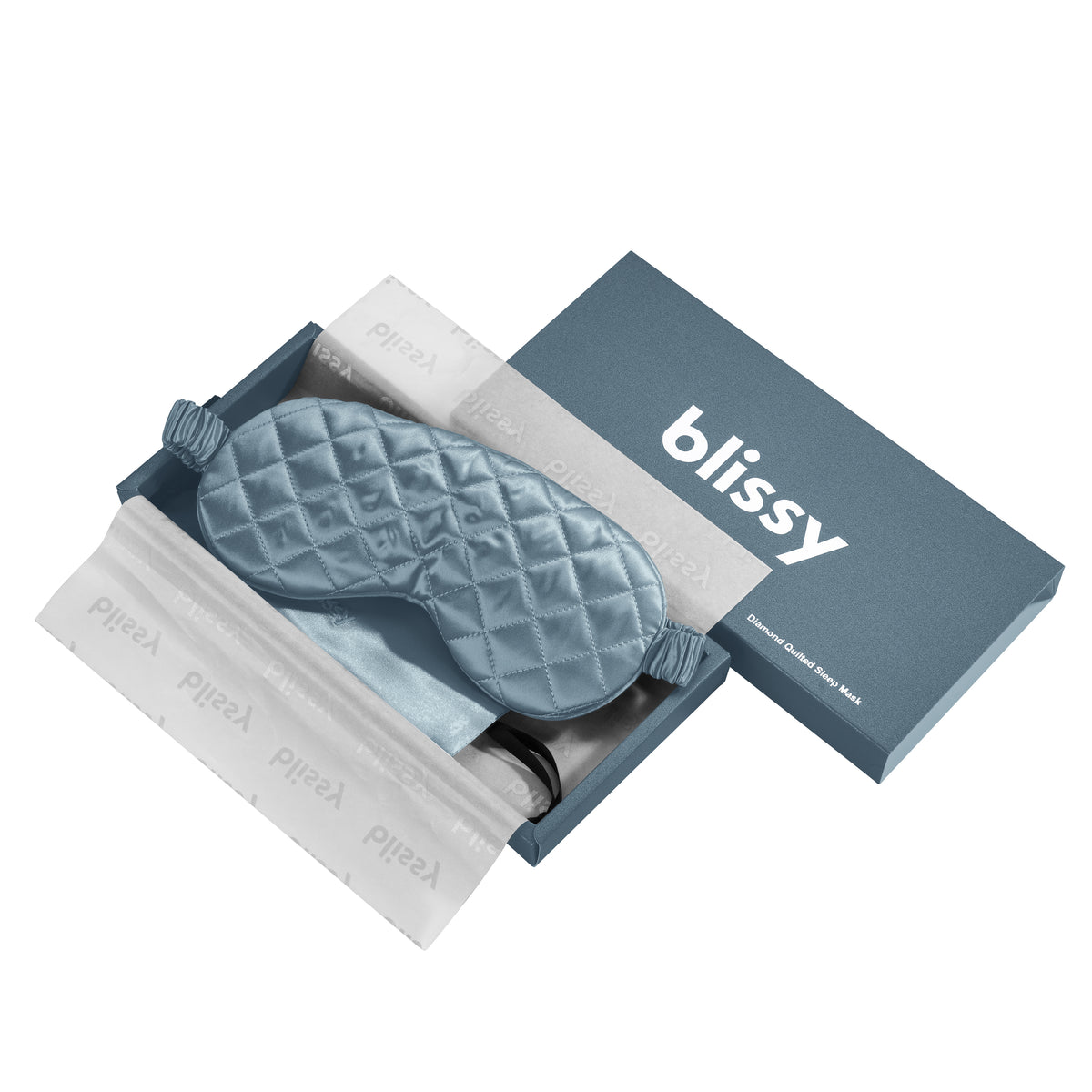 Blissy Ash Blue Silk Sleep Mask Detail –