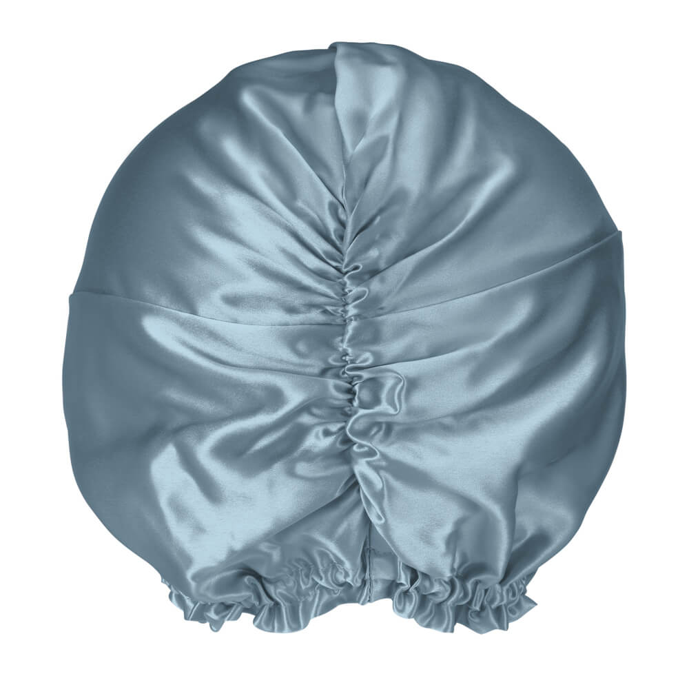 Ash Blue Blissy Bonnet Close-Up – Blissy 22 Momme Silk