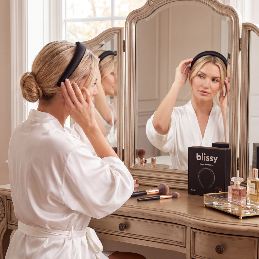 Blissy Black Hoop Headband – 22 Momme Mulberry Silk, 100% Silk – Lifestyle