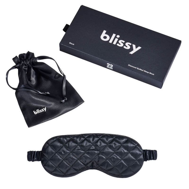 Sleep Mask - Black - Diamond Quilted - Blissy Black Sleep Mask – 22 Momme Mulberry Silk, 100% Silk