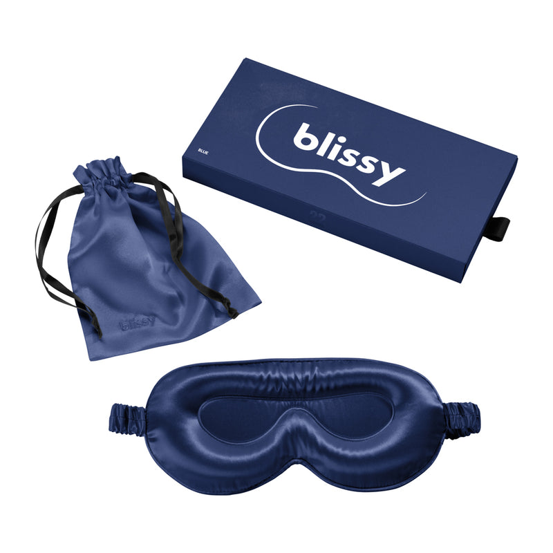 Sleep Mask - Blue - Profile - Blissy Blue Sleep Mask – 22 Momme Mulberry Silk, 100% Silk