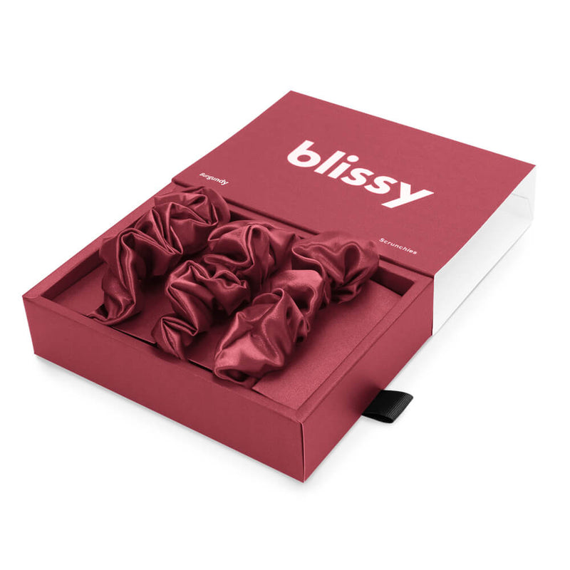 Blissy Scrunchies - Burgundy - Blissy Burgundy Blissy Scrunchies – 22 Momme Mulberry Silk, 100% Silk