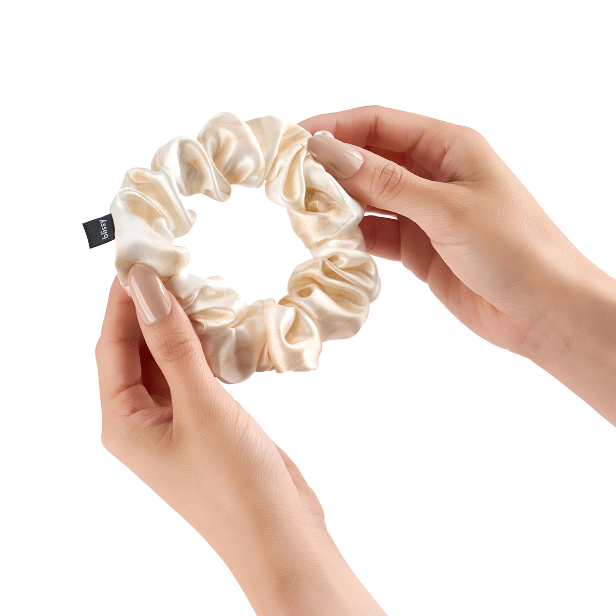 Champagne Marble Mulberry Silk Blissy Scrunchies – Blissy
