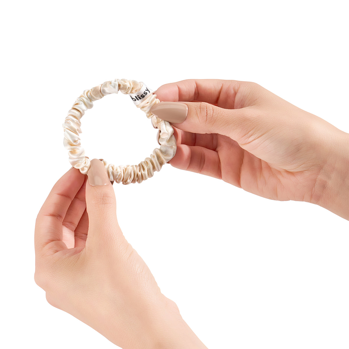 Blissy Champagne Marble Silk Blissy Skinny Scrunchies Detail –
