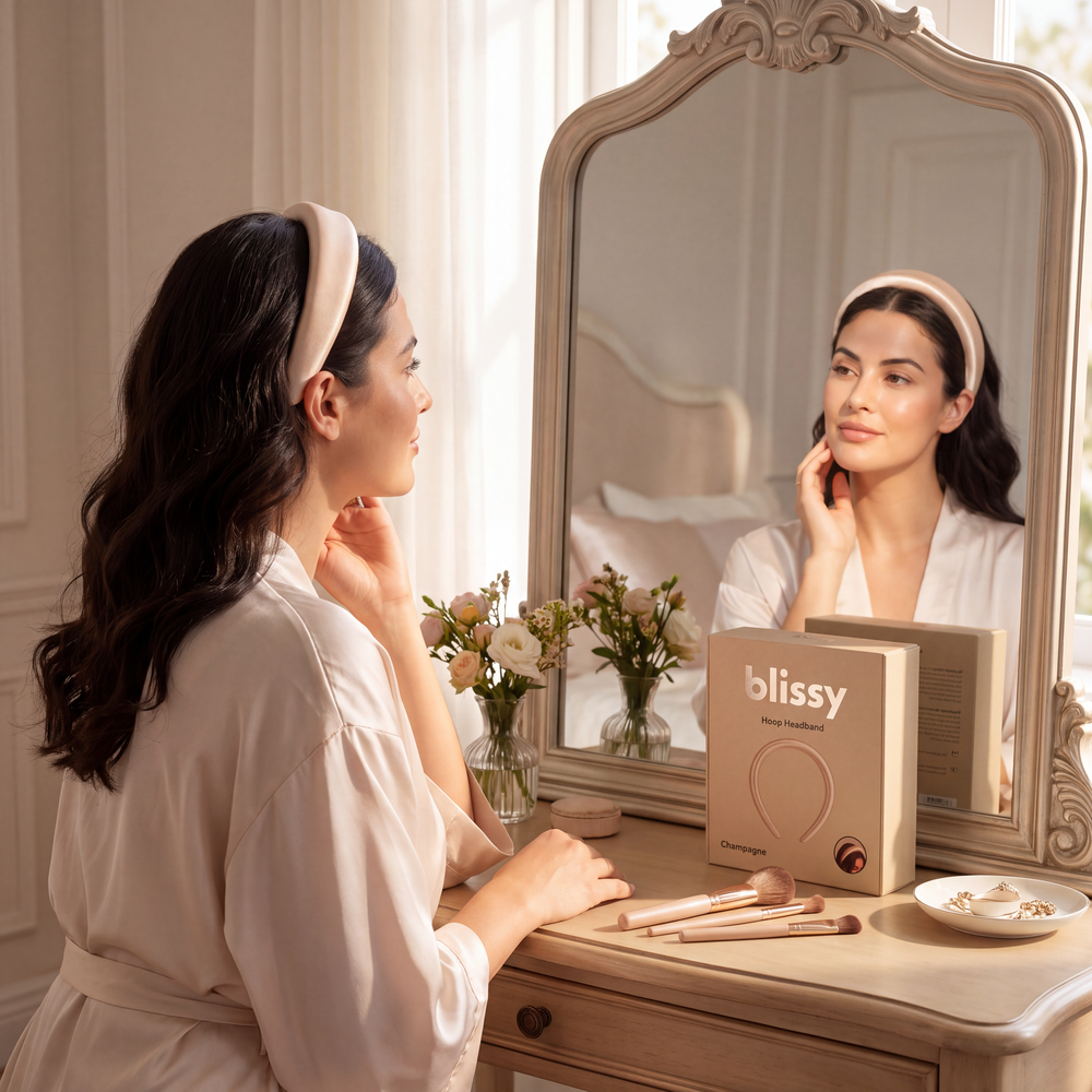 Blissy Champagne Hoop Headband – 22 Momme Mulberry Silk, 100% Silk – Lifestyle