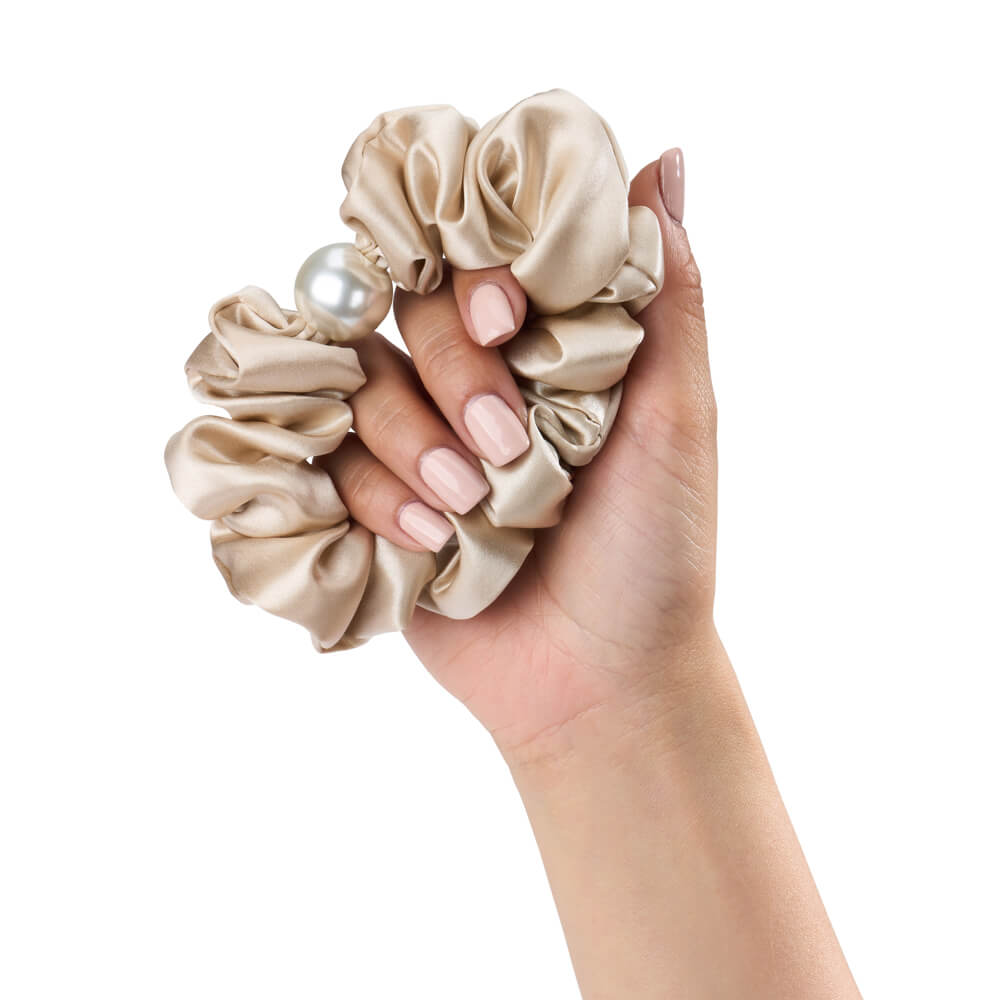 Blissy Mulberry Silk Blissy Pearl Scrunchies – Champagne