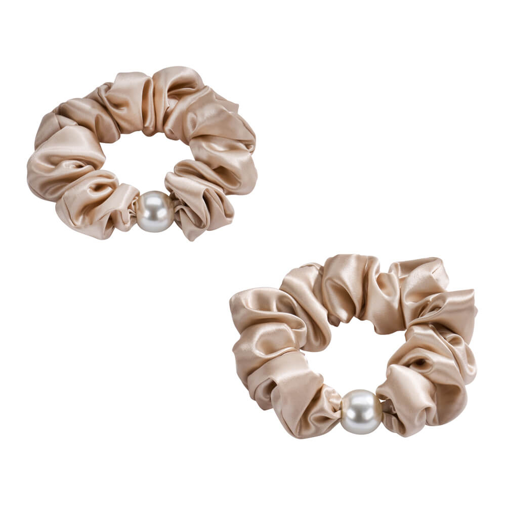 Blissy Mulberry Silk Blissy Pearl Scrunchies – Champagne