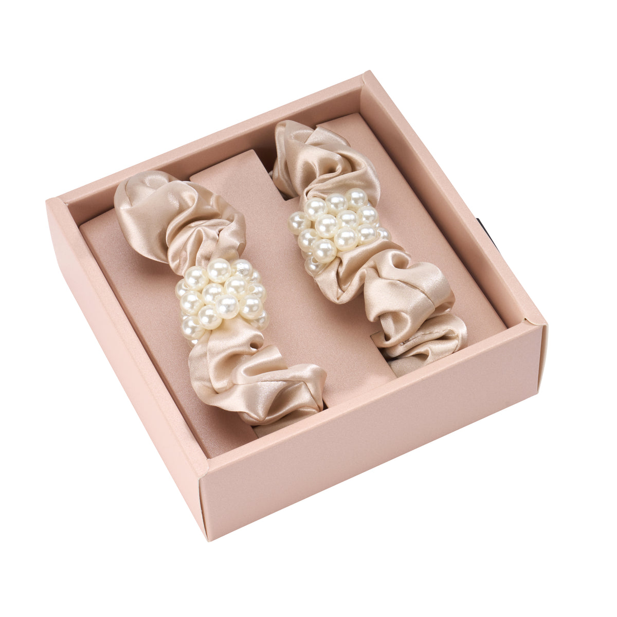 Blissy Champagne Silk Blissy Petite Pearl Scrunchies Detail –