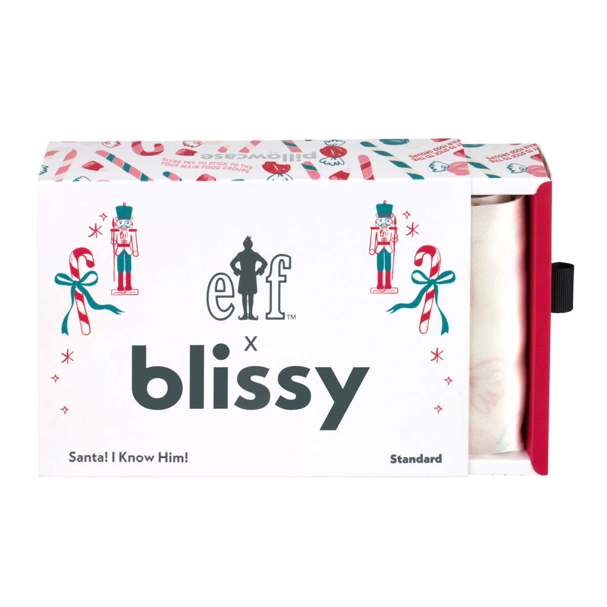 Blissy Elf “Santa! I Know Him!” Silk Pillowcase Detail – King