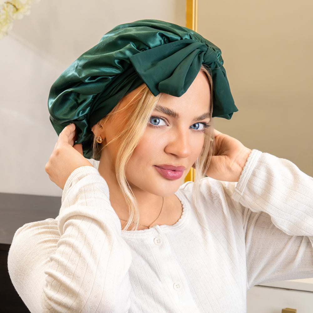 Emerald Blissy Bow Bonnet – Blissy Premium Silk