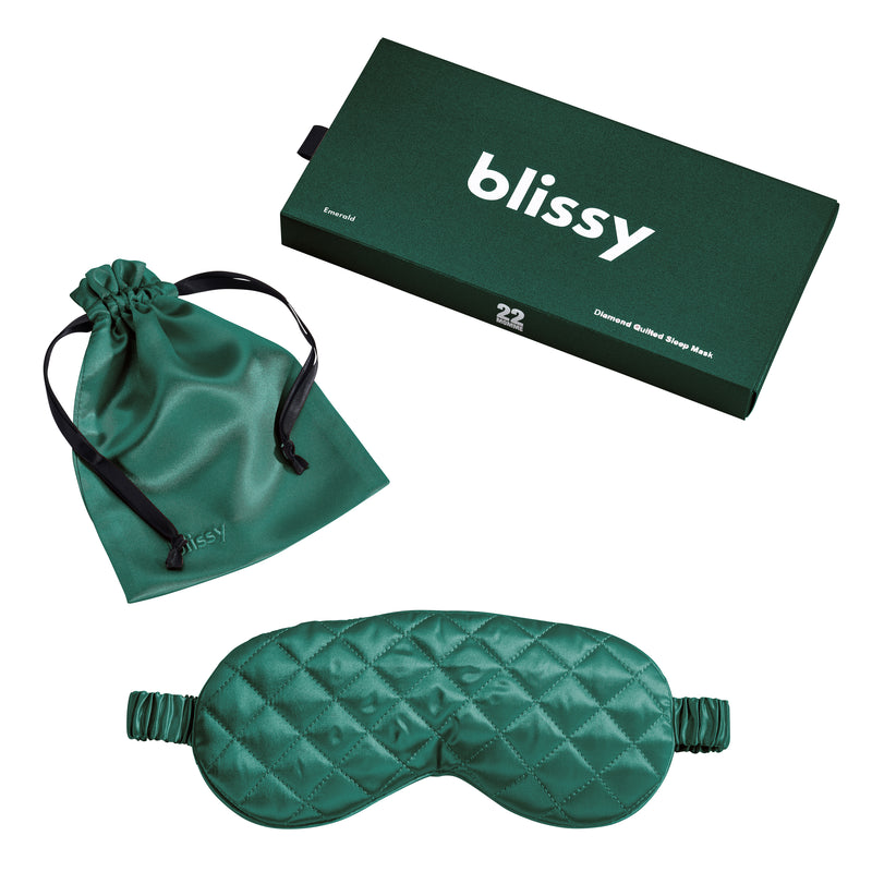 Sleep Mask - Emerald - Diamond Quilted - Blissy Emerald Sleep Mask – 22 Momme Mulberry Silk, 100% Silk