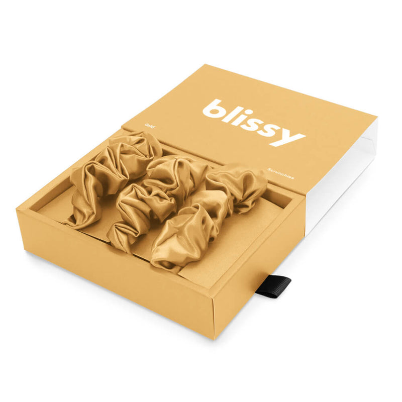 Blissy Scrunchies - Gold - Blissy Gold Blissy Scrunchies – 22 Momme Mulberry Silk, 100% Silk