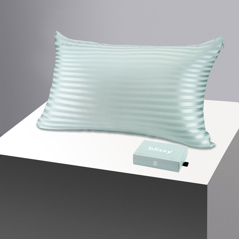 Pillowcase - Mint Striped - King - Blissy King Mint Striped Pillowcase – 22 Momme Mulberry Silk, 100% Silk