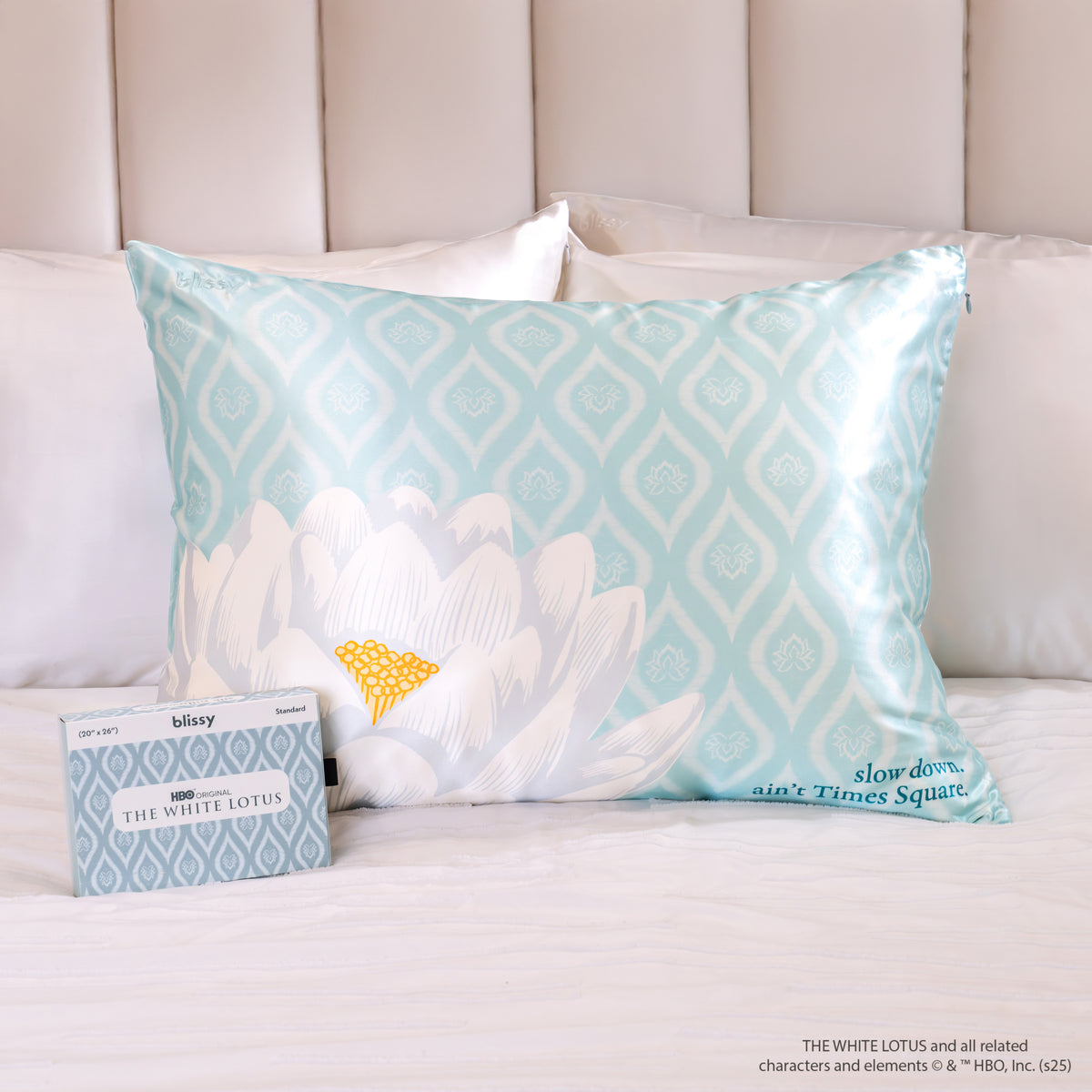 Blissy White Lotus Silk Pillowcase Detail – King