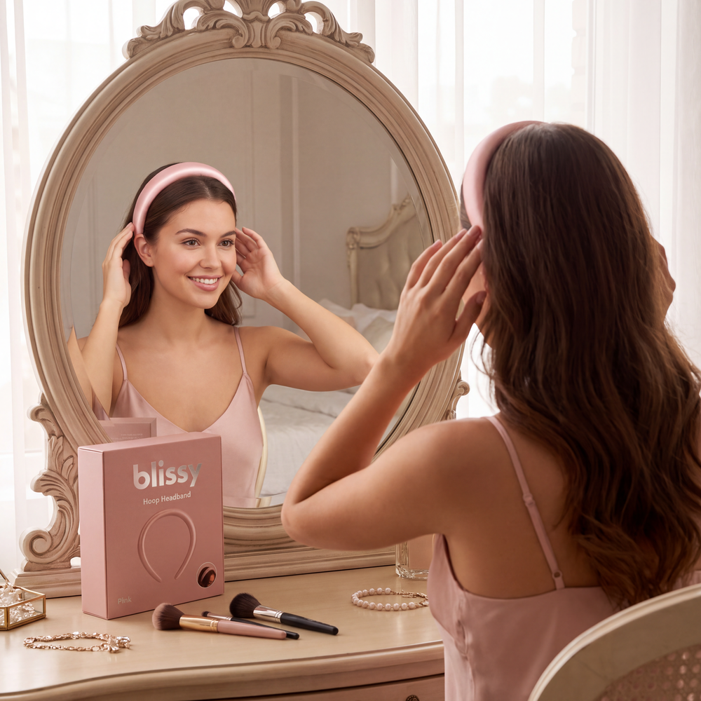 Blissy Pink Hoop Headband – 22 Momme Mulberry Silk, 100% Silk – Lifestyle