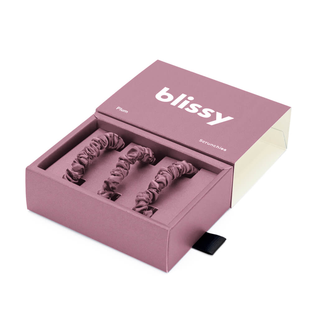 Blissy Plum Blissy Skinny Scrunchies – 22 Momme Mulberry Silk, 100% Silk