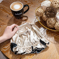 Blissy Ruffle Bonnet - Champagne/Black - Blissy Champagne/Black Ruffle Bonnet – 22 Momme Mulberry Silk, 100% Silk – Lifestyle