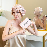 Blissy Ruffle Bonnet - Pink/White - Blissy Pink/White Ruffle Bonnet – 22 Momme Mulberry Silk, 100% Silk – Lifestyle