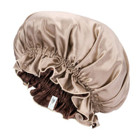 Blissy Ruffle Bonnet - Taupe/Chocolate - Blissy Taupe/Chocolate Ruffle Bonnet – 22 Momme Mulberry Silk, 100% Silk