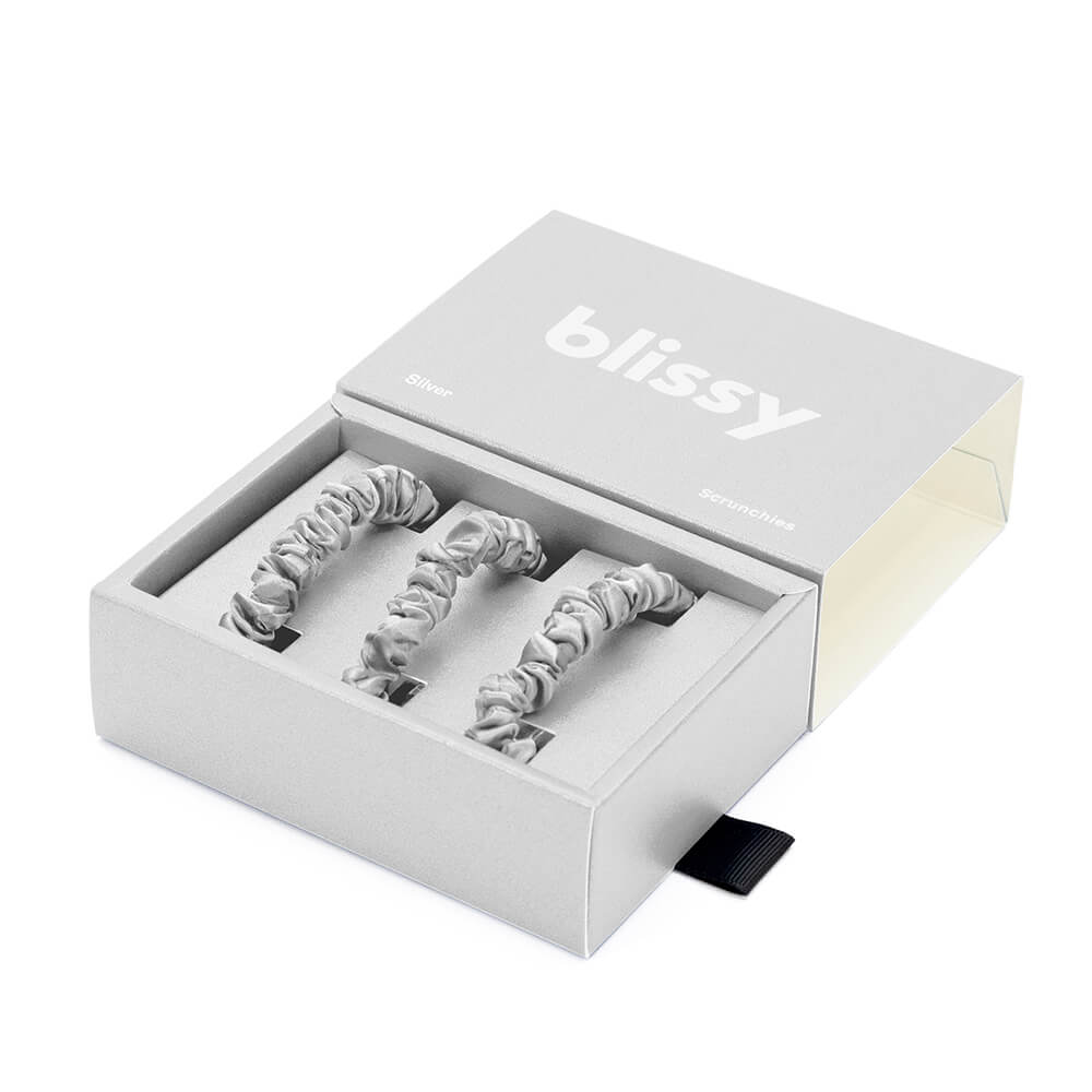 Blissy 100% Mulberry Silk Hair Ties Blissy Silk Skinny Scrunchies (3-Pack) Lifestyle – Mulberry Silk