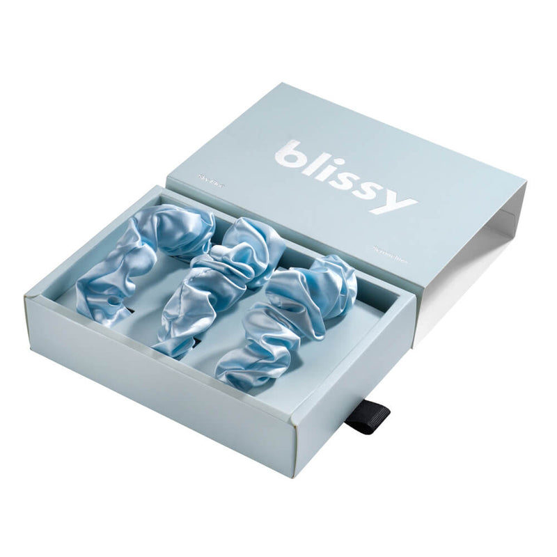 Blissy Scrunchies - Sky Blue - Blissy Sky Blue Blissy Scrunchies – 22 Momme Mulberry Silk, 100% Silk