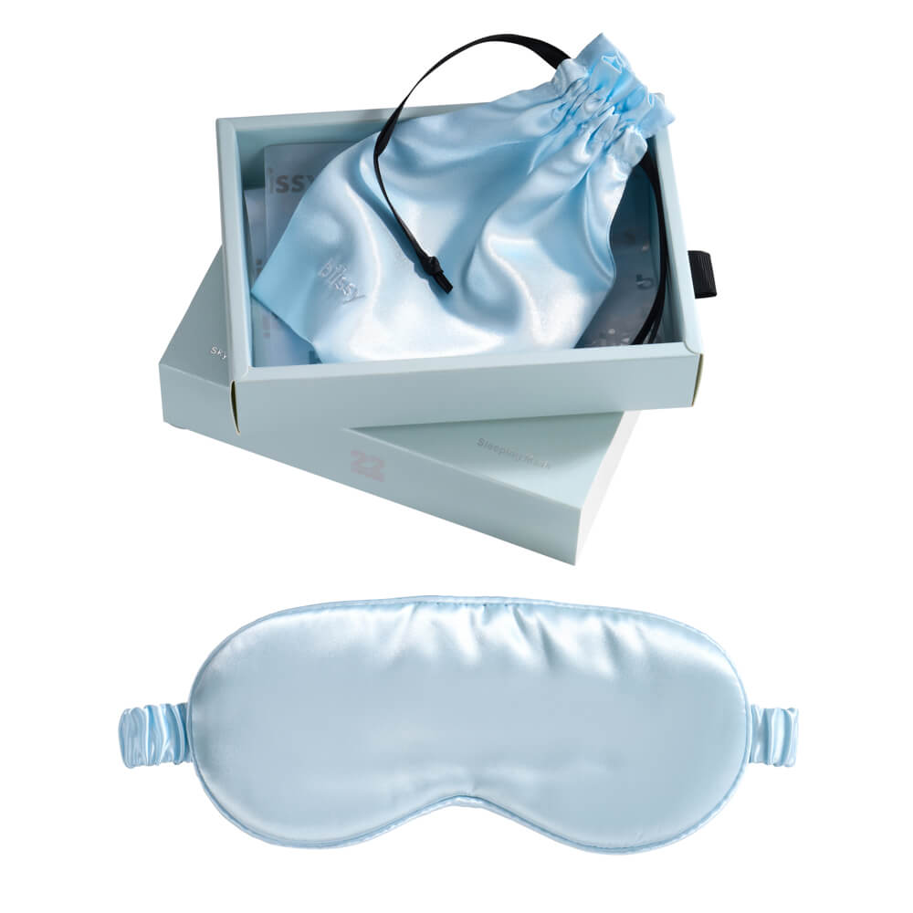Blissy Sky Blue Silk Sleep Mask Detail –