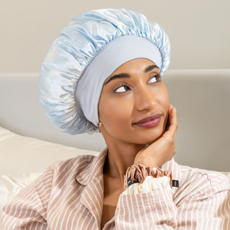 Blissy Halo Bonnet - Tie Dye - Blissy Tie Dye Blissy Halo Bonnet Lifestyle – Mulberry Silk
