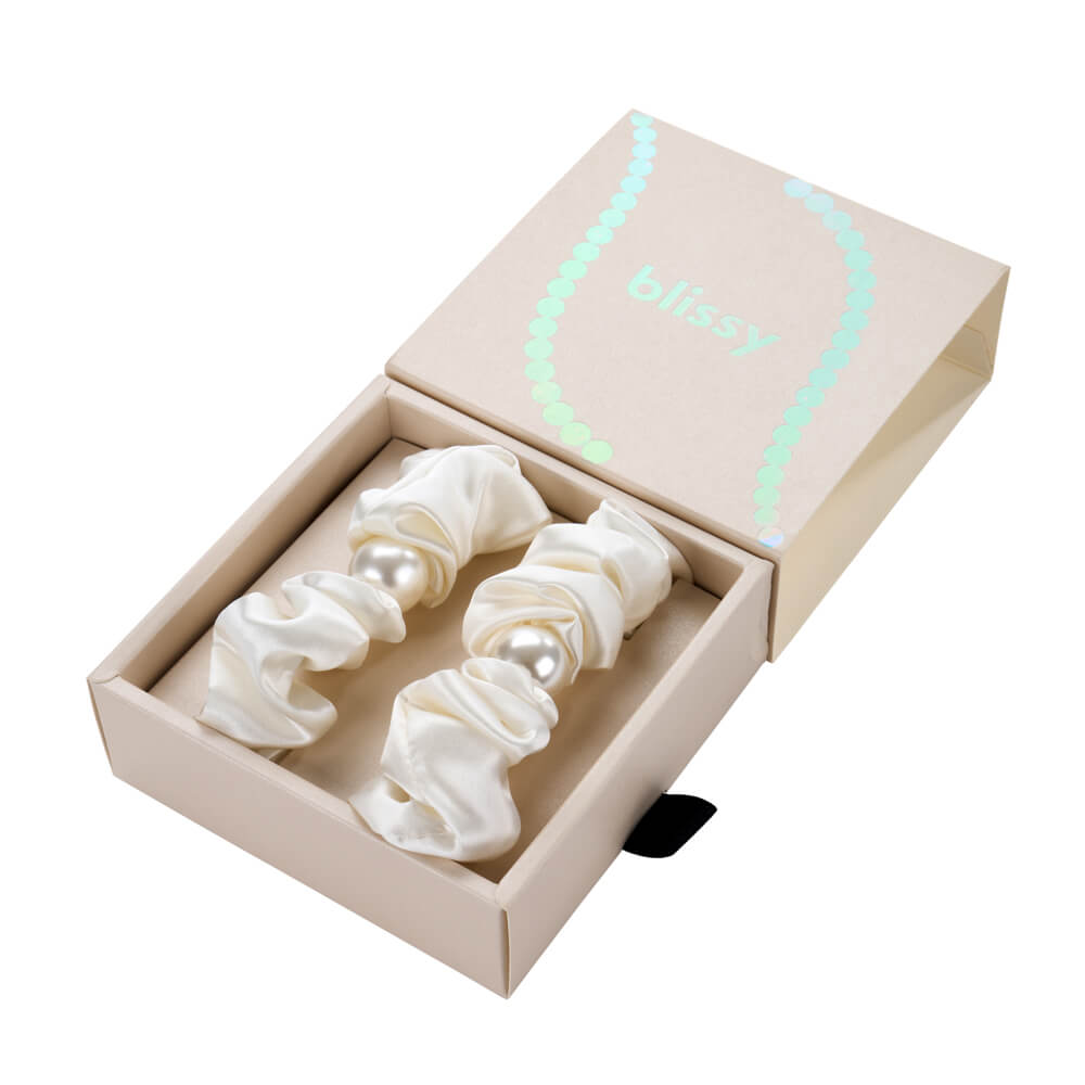 White Blissy Pearl Scrunchies – Blissy Premium Silk