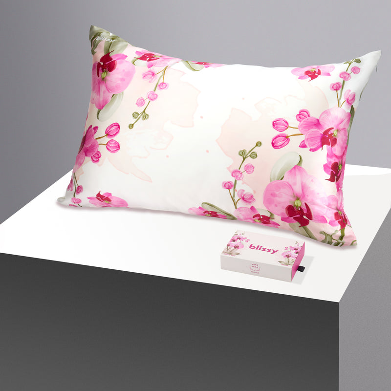 Pillowcase - Zodiac Flower - Aquarius Orchid - King - Blissy Standard Zodiac Flower Pillowcase – 22 Momme Mulberry Silk, 100% Silk