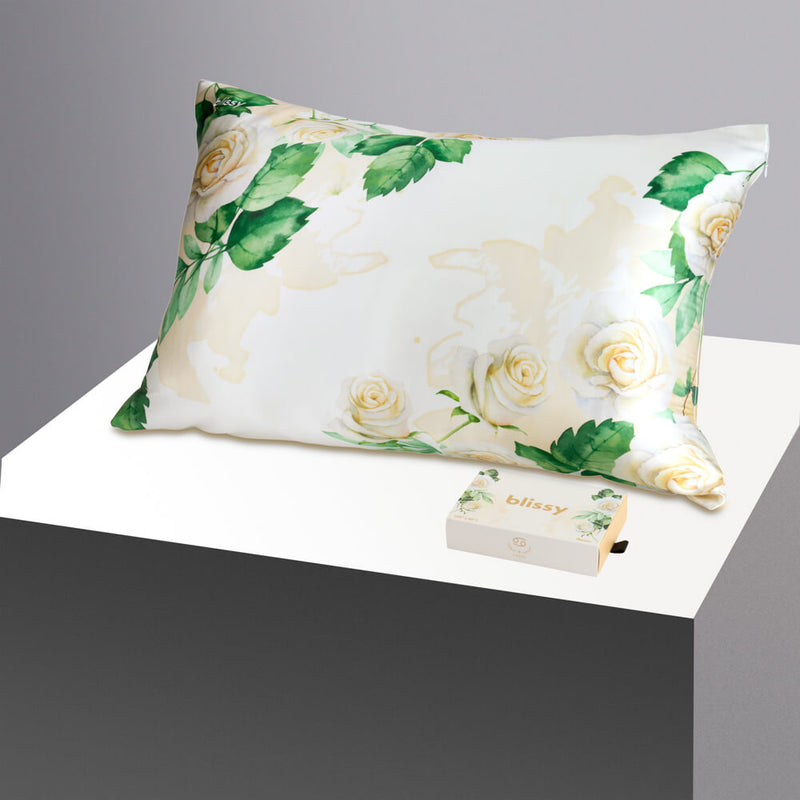 Pillowcase - Zodiac Flower - Cancer White Rose - King - Blissy King Zodiac Flower Pillowcase – 22 Momme Mulberry Silk, 100% Silk