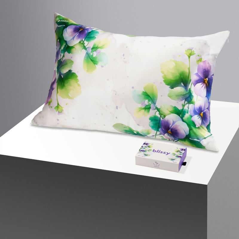 Pillowcase - Zodiac Flower - Capricorn Pansy - King - Blissy King Zodiac Flower Pillowcase – 22 Momme Mulberry Silk, 100% Silk