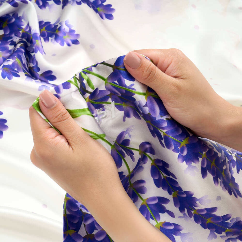 Blissy Zodiac Flower Silk Pillowcase Detail – King