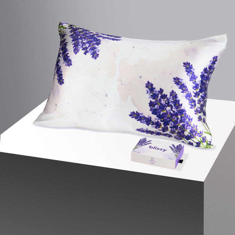 Pillowcase - Zodiac Flower - Gemini Lavender - King - Blissy King Zodiac Flower Pillowcase – 22 Momme Mulberry Silk, 100% Silk