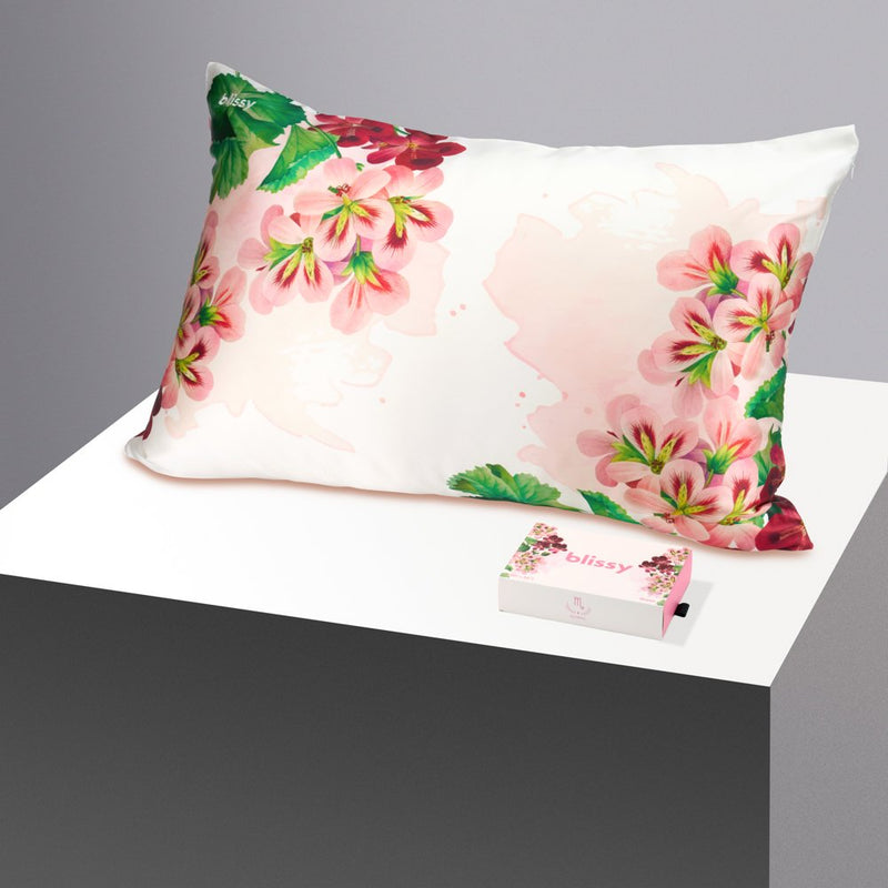 Pillowcase - Zodiac Flower - Scorpio Geranium - King - Blissy King Zodiac Flower Pillowcase – 22 Momme Mulberry Silk, 100% Silk