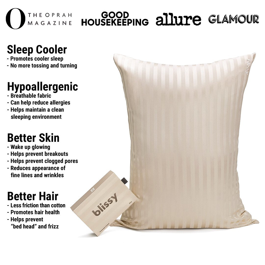 Champagne Striped Mulberry Silk Pillowcase – Blissy King