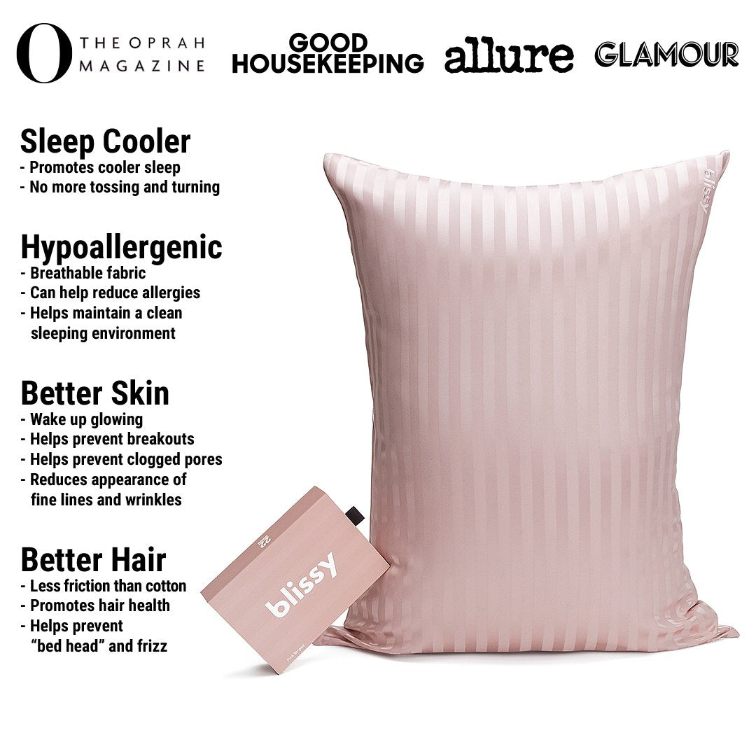 Pink Striped Mulberry Silk Pillowcase – Blissy King