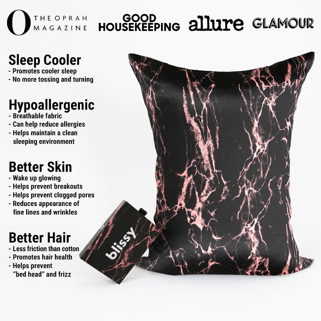 Rose Black Marble Mulberry Silk Pillowcase – Blissy Standard