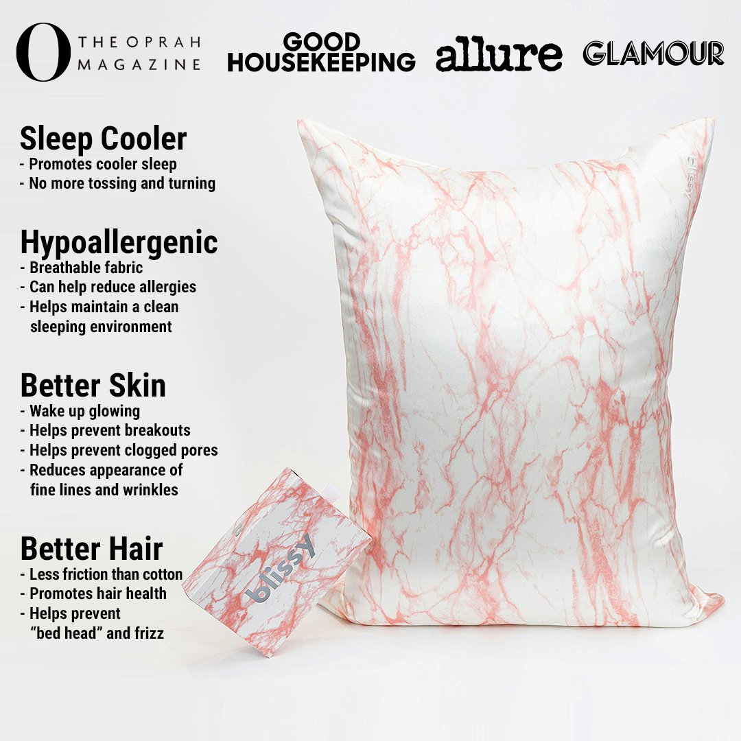 Rose White Marble Mulberry Silk Pillowcase – Blissy Standard