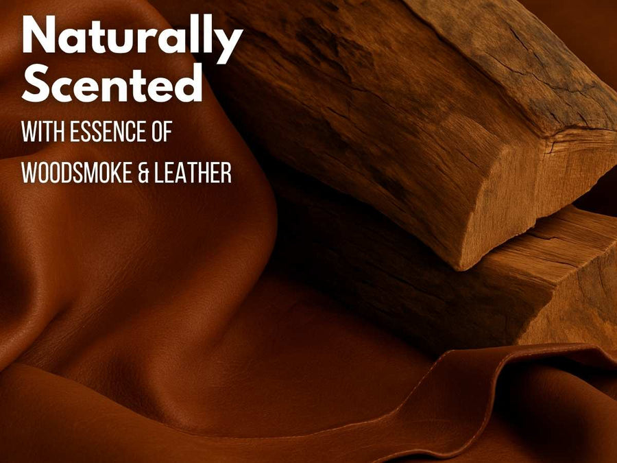 Naturally scented candle: Woodsmoke & Leather