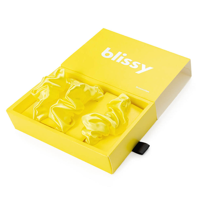 Blissy Scrunchies - Sunshine Yellow - Blissy Sunshine Yellow Blissy Scrunchies – 22 Momme Mulberry Silk, 100% Silk