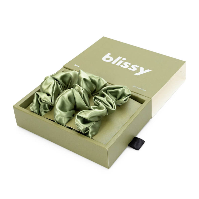 Blissy Scrunchies - Olive - Blissy Olive Blissy Scrunchies – 22 Momme Mulberry Silk, 100% Silk