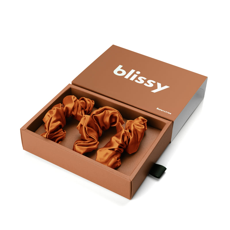Blissy Scrunchies - Bronze - Blissy Bronze Blissy Scrunchies – 22 Momme Mulberry Silk, 100% Silk