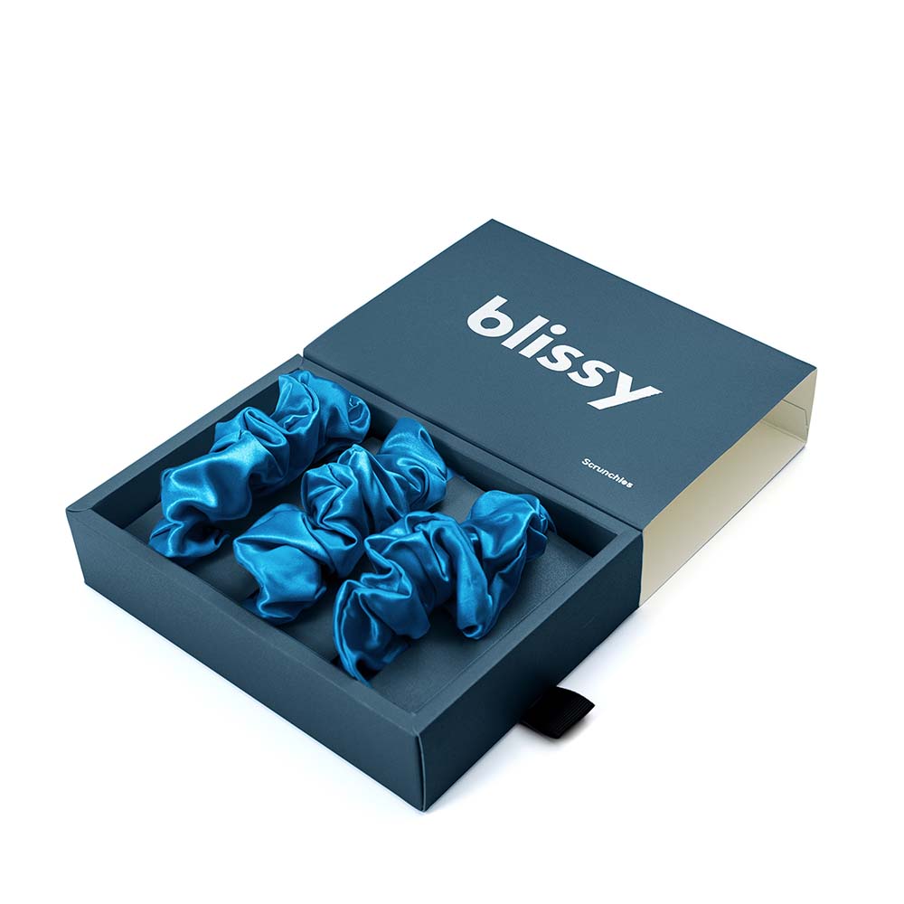 Blissy Aqua Blissy Scrunchies – 22 Momme Mulberry Silk, 100% Silk