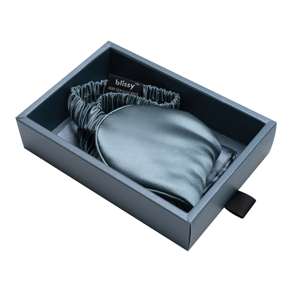 Ash Blue Sleep Mask Close-Up – Blissy 22 Momme Silk