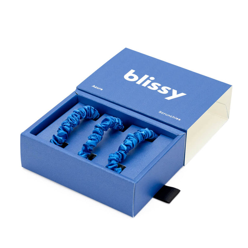 Blissy Skinny Scrunchies - Azure - Blissy Azure Blissy Skinny Scrunchies – 22 Momme Mulberry Silk, 100% Silk