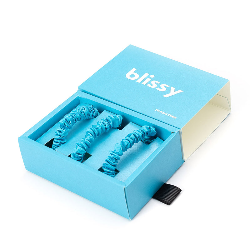 Blissy Skinny Scrunchies - Bahama Blue - Blissy Bahama Blue Blissy Skinny Scrunchies – 22 Momme Mulberry Silk, 100% Silk