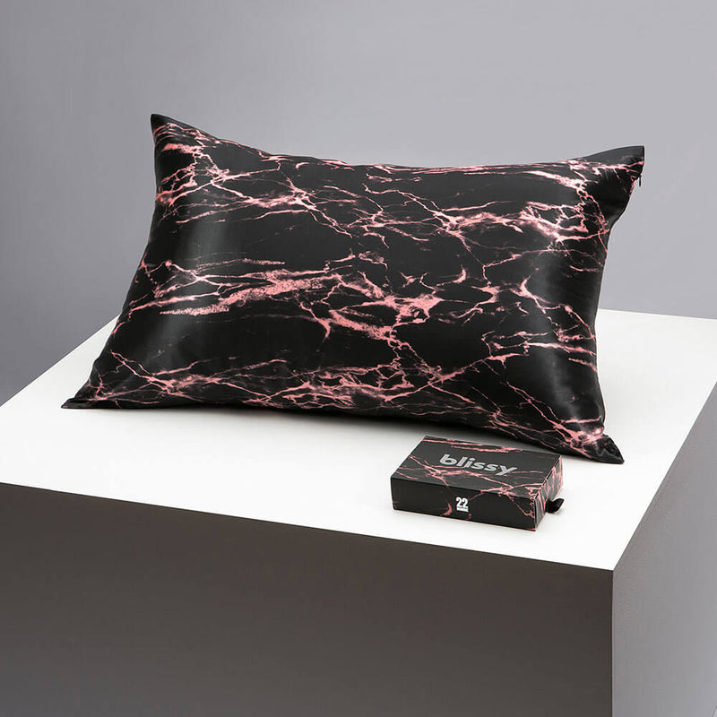 Pillowcase - Rose Black Marble - King - Blissy King Rose Black Marble Pillowcase – 22 Momme Mulberry Silk, 100% Silk